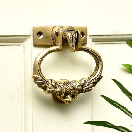 Brass Handmade Elephant Trunk Up Peacock Door Knocker